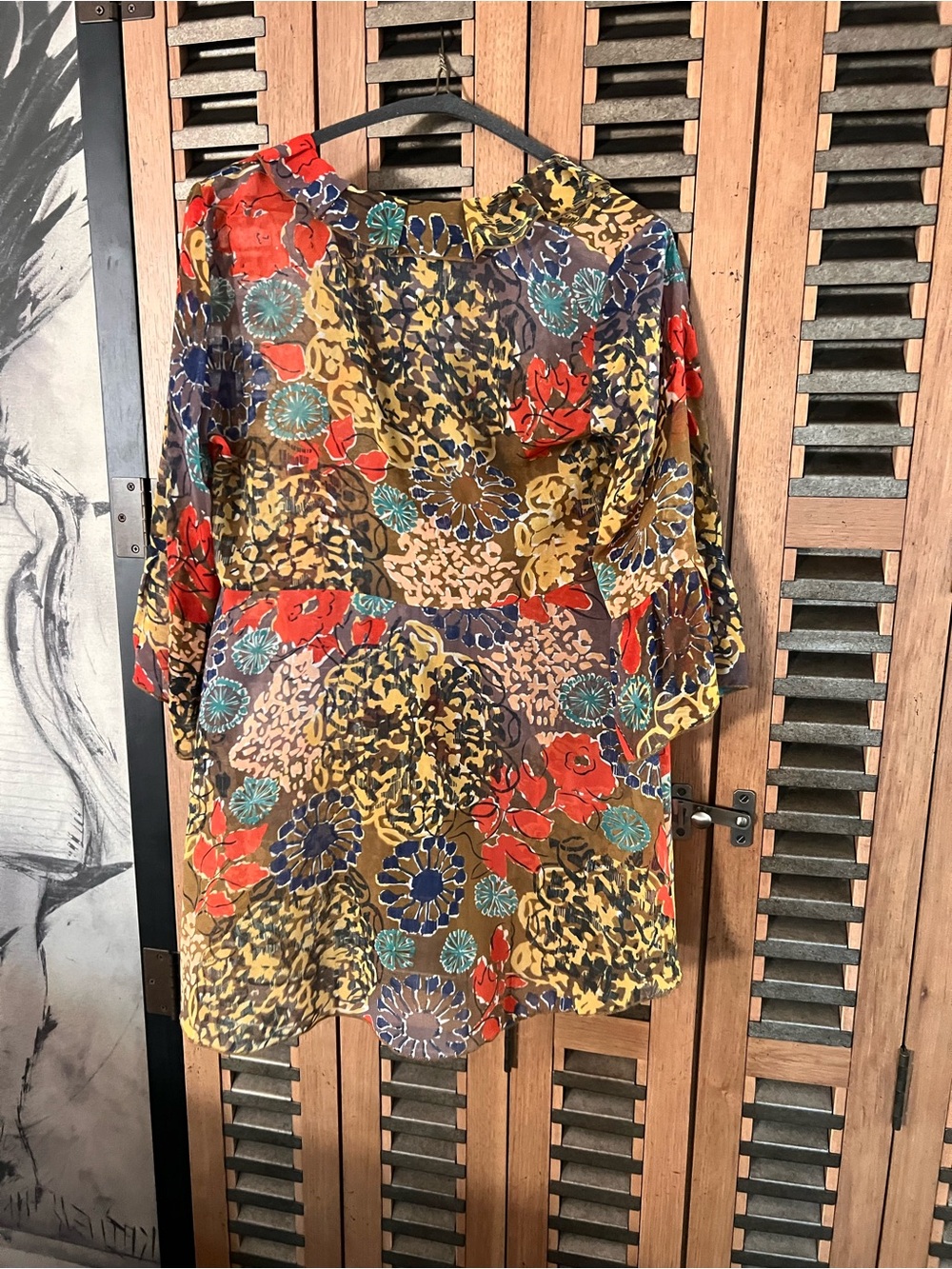 CAbi Floral & Animal Print Sheer Cape - Red, Yellow, Blue, Teal, Brown